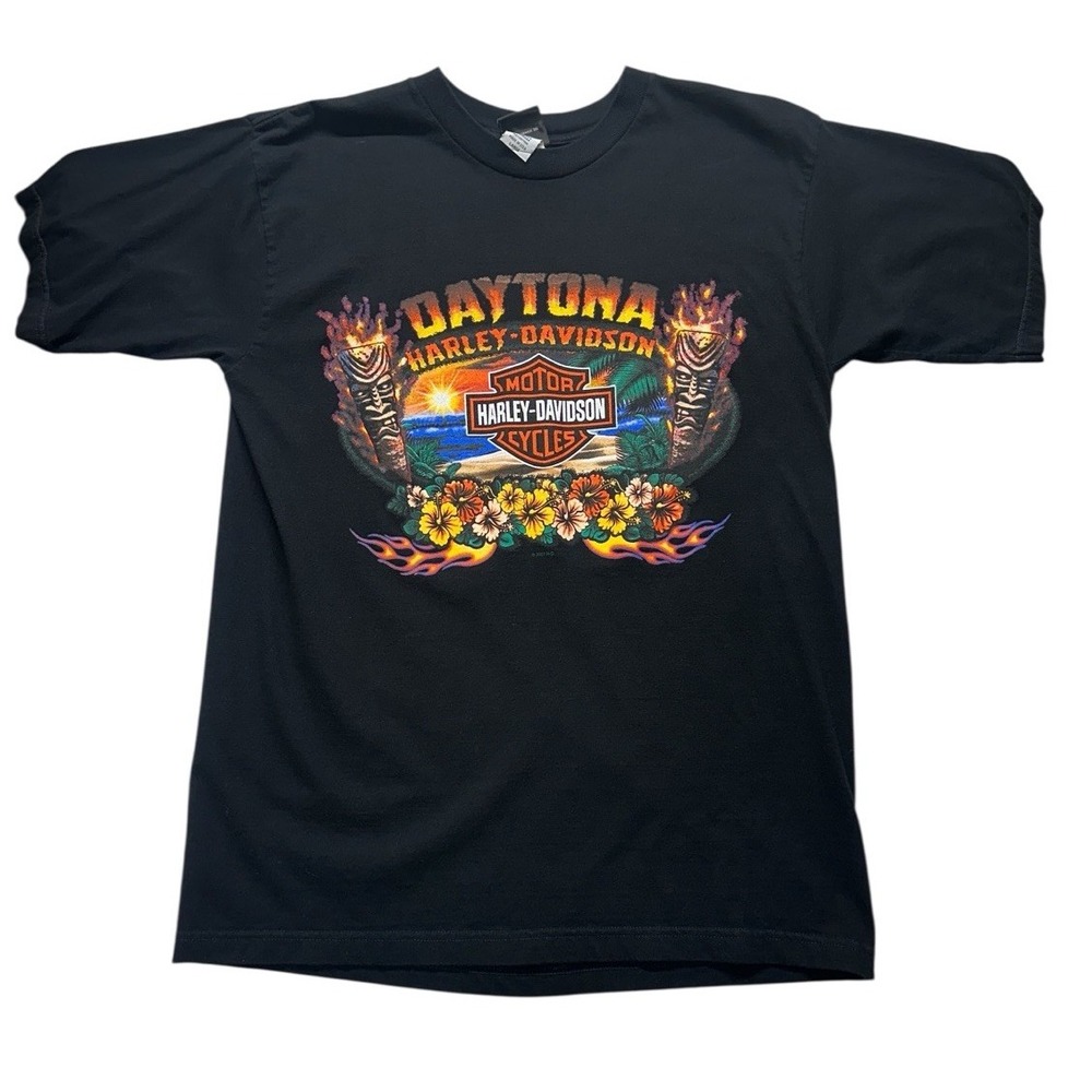 Harley Davidson Black 2007 Short Sleeve‎ Shirt Daytona Florida Men's Made In USA